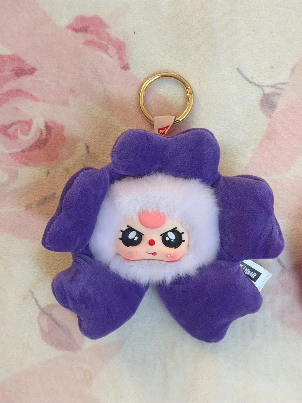 Plush Flower Keychain Charm - Purple and Pink Plush Pet Faces